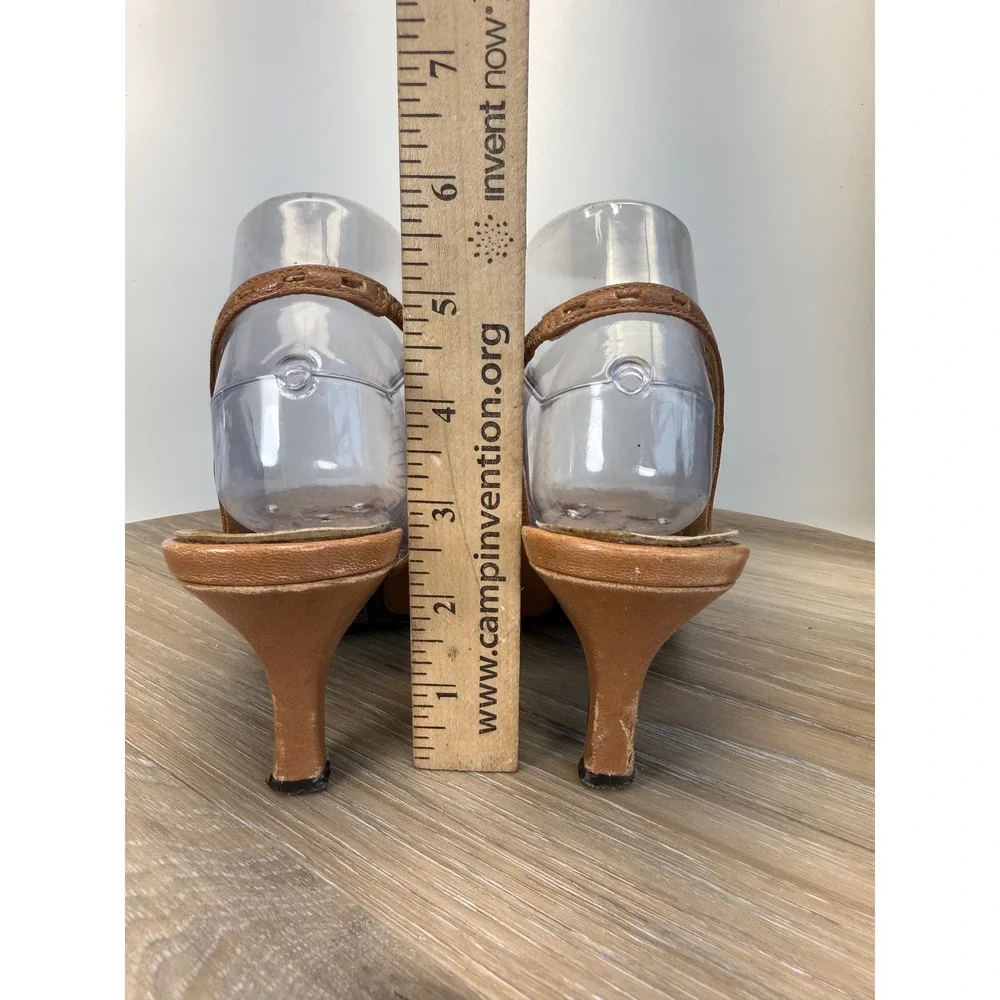 Style & Co 7.5 Slingback Kitten Heels Celeste Tan Leather Perforated Pointed Toe
